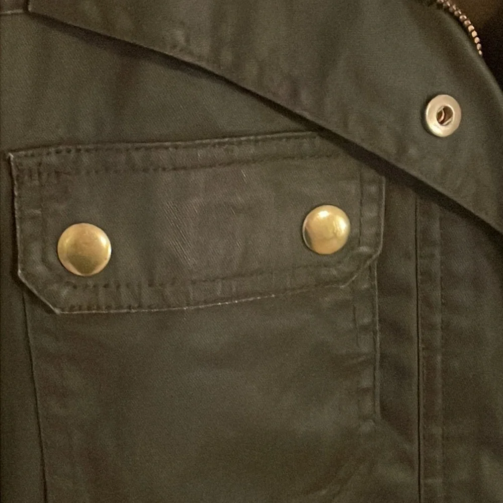 J. CREW Downtown Jacket Green Size XS Moto Party Date Night Utility Gold Buttons